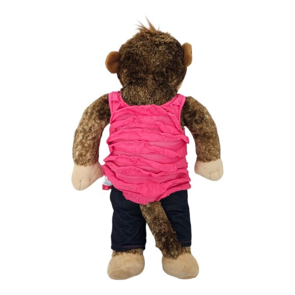 Build A Bear Smiley Monkey Stuffed Animal Plush Toy Pink Top Denim Sequin Jeans - Picture 4 of 13